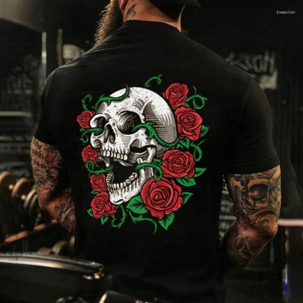 Мужская футболка для футболок 3D Skull Rose Print с коротки