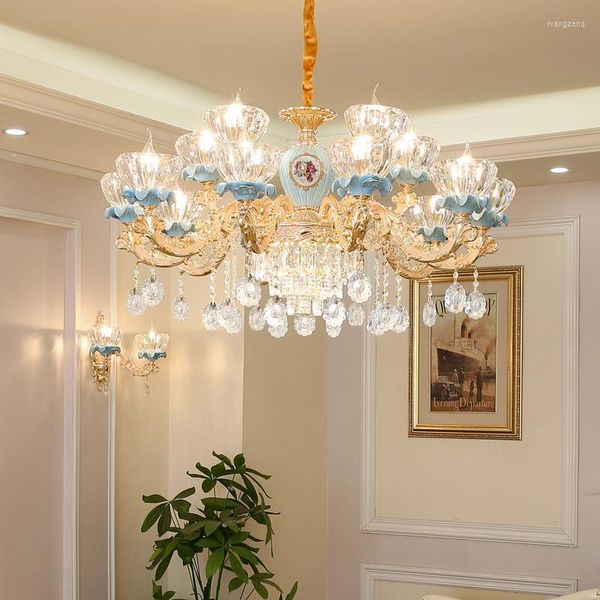 Kronleuchter, Luxus-Keramik-Kronleuchter, Atmosphäre, Wohnzimmer, hängendes Flurlicht, Schlafzimmer, Restaurant, zeitgenössisches Kristallblau