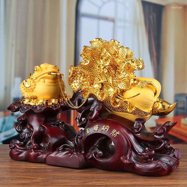 Estatuetas decorativas fortuna sapo dourado decoração de decoração de repolho Sala de estar para sala de estar Gold cicada feng shui abrindo presente de artesanato