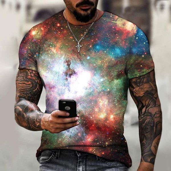 Magliette da uomo T-shirt estiva con stampa 3D a colori Design creativo Camicia per uomo e donna con cielo stellato universo romantico Harajuku