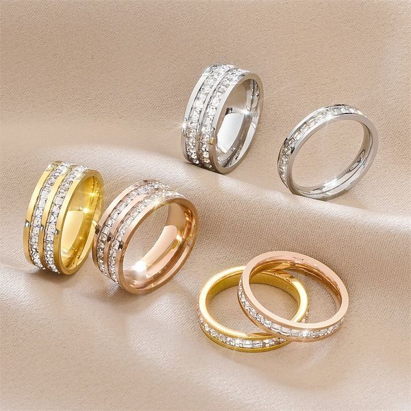 Anel de anel de moda feminina aço inoxidável para jóias wowen anéis prateado ouro rosa deus cor de cristal zircão por atacado