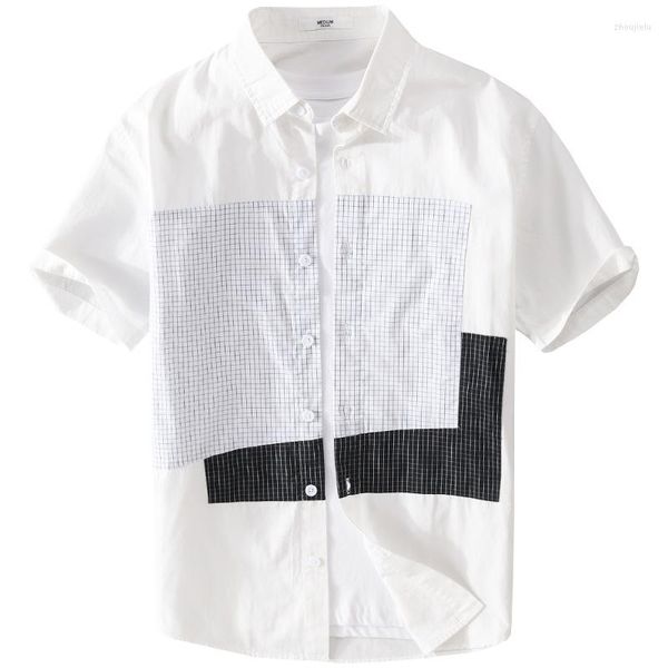 Camicie casual da uomo Camicia estiva da uomo manica corta stile giapponese cuciture scozzesi in cotone camicia allentata Harajuku di alta qualità maschile top da uomo