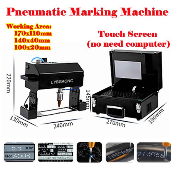 Pneumática portátil portátil 170x110 100x20 140x40mm Metal Namendplate Marking Marking Machine Touch Screen para o número do cilindro