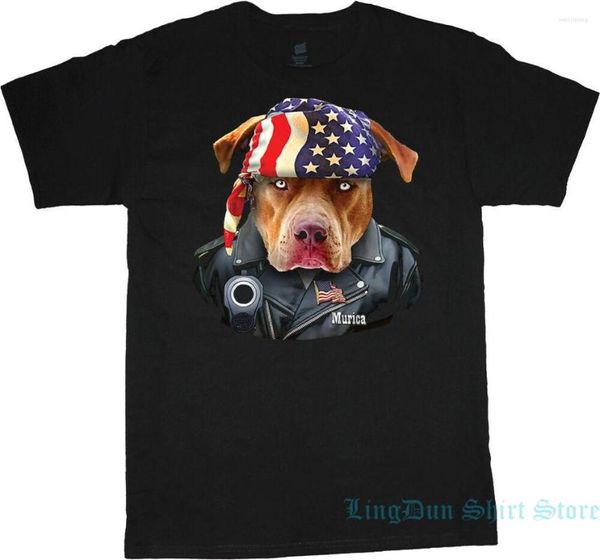 Magliette da uomo T-shirt grandi e alte Bandiera americana Bandana Pitbull Biker 2nd Emendamento Tee Uomo Donna Camicia in cotone Tops Tees
