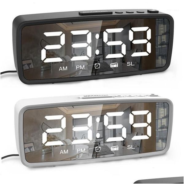 Diğer Saatler Aksesuarları FM Radyo LED Dijital Çalar Saat SN 3 Parlaklık Ayarları 12/24 Saat USB Makyaj Ayna Elektronik Damla D DHWMZ