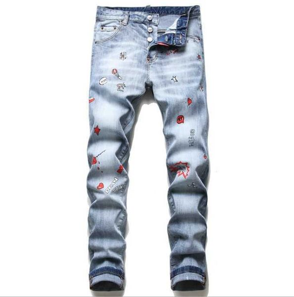 Jeans Uomo Ds23 Pantaloni strappati Quadrati Pantaloni 22fw personalizzati Brand Fashion Designer Button Dsq Light White Stampa creativa Artific Bbua Ug55