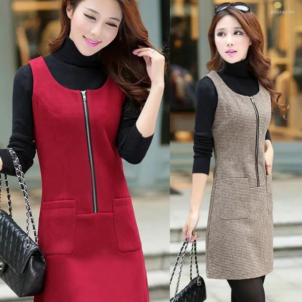 Casual Kleider 2022 Herbst Winter Woll Kleid Weibliche Fang Ling Elegante frauen Hahnentritt Ärmellose Weste Weste Vestidos