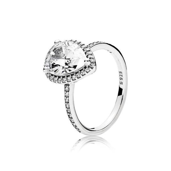 Anéis de casamento Real 925 Sterling Sier Tear Drop CZ Diamond Ring com logotipo e jóias de noivado Pandora de caixa original para mulheres de dhwif