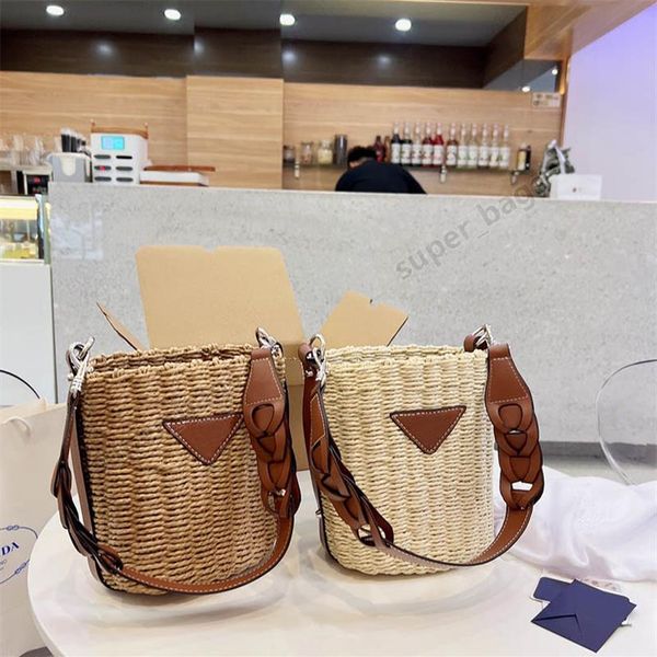 Designer-Damentaschen, Rattan-Stroh-Leinen-Handtaschen, Geldbörsen, One-Shoulder-Crossbody-Eimer-Tasche, Luxus-Mode-Tragetasche 21 cm3009