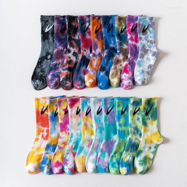 Frauen Socken Baumwolle Tie-Dye Harajuku Weihnachten Japanische Hohe Qualität Marke Lustige Sport Skateboard Paar Sox Streetwear