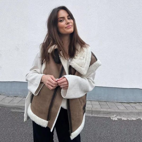 Damenwesten Dicke Fleecejacke Frauen Warme Spleißweste Herbst Winter 2022 Mantel Weste Biker Outwear Faux Shearling Ärmellos