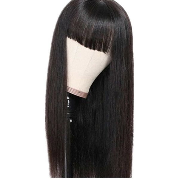 Synthetische Perücken, schwarz, lang, für Damen, neue Air Bangs, langes, glattes Haar, Perückenabdeckung