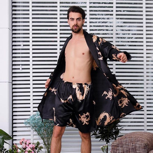 Herren-Nachtwäsche FZSLCYIYI 7XL 6XL 5XL 2 Stücke Männer Bademantel Shorts Anzug Kimono Hause Seide Männliche Robe Sets Weiche Gemütliche Dünne Langarm Badekleid