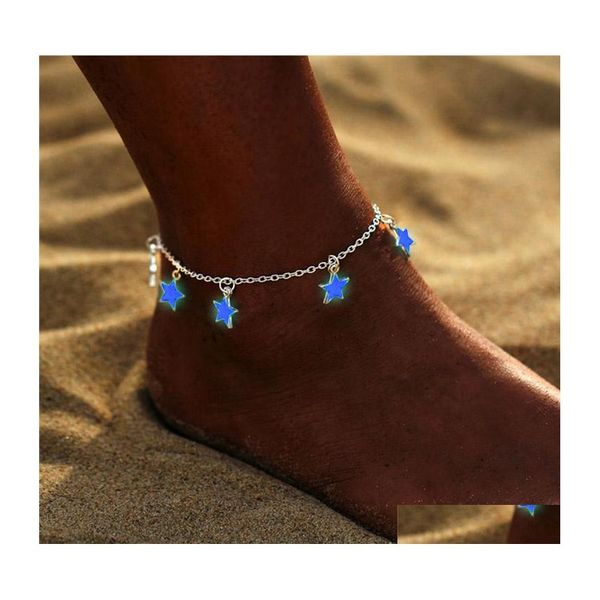 Cavigliere Moda Pentagramma luminoso Stella Caviglia Cuore Bracciale con ciondolo Sandalo Sexy Catena da spiaggia Gamba per le donne Gioielli estivi Consegna di goccia Dhni7