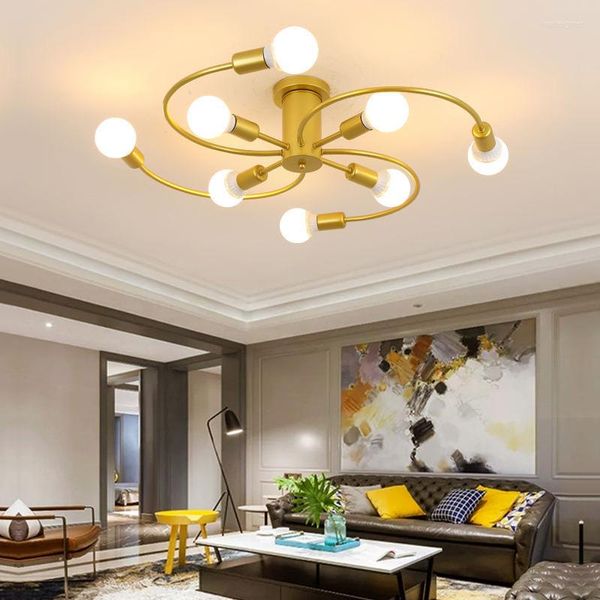 Plafoniere Lampadario moderno in ferro per illuminazione interna Lampada LED E27 Decorazione camera da letto soggiorno in oro bianco nero