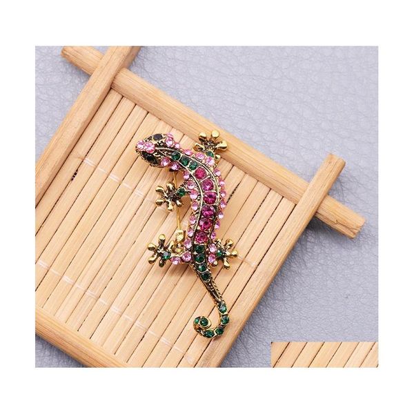 Pins Broschen Kristall Eidechse Kreativ für Frauen Tierform Gecko Abzeichen Anstecknadel Hochzeit Brautschmuck Zubehör C3 Drop Delive DHPS1