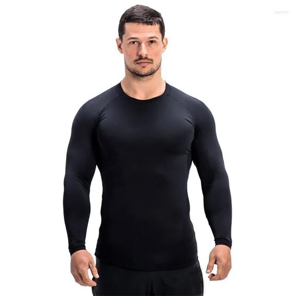 Camisetas masculinas pretas tops de compressão camisa de corrida ao ar livre masculina musculação manga longa roupas esportivas fitness t-shirt apertada roupas de ginástica