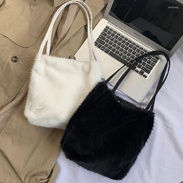 Borse da sera soffici per donne 2022 tops shopper shopping spalla borse di lusso in finta pelliccia di pelliccia semplice sacchetto regalo peluche femminile