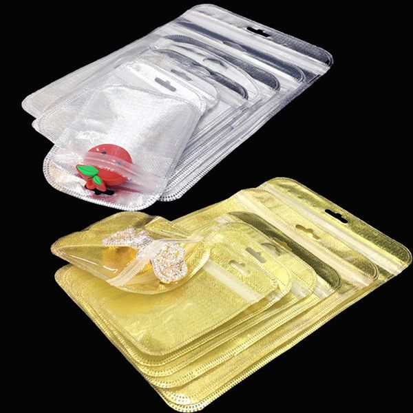 Borse per gioielli Mylar richiudibile con chiusura a zip trasparente orecchini collane bracciale Confezione di stoccaggio Custodia dorata in argento