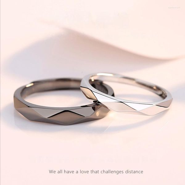 Anéis de casamento 2 PCs Simples Black Branco Ringue Ringue Homens Mulheres Luz Luxo Amor Multi Facetado Casal de Abertura do Dia dos Namorados Presente do Dia dos Namorados