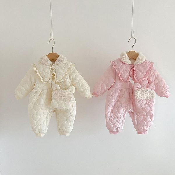 Tute Cute Born Baby Girl Winter Clothes 0-3Years Princess Kids Fleece Romper Bag Outwear Addensare Down Coat Warm One-Piece Suit