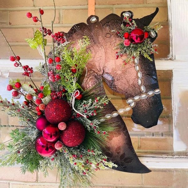 Weihnachten Dekorationen Dressur Trojanisches Pferd Kopf Tür Kleiderbügel Kranz Kinder Spielzeug Für Chirstmas Baum Hängen Anhänger # g4