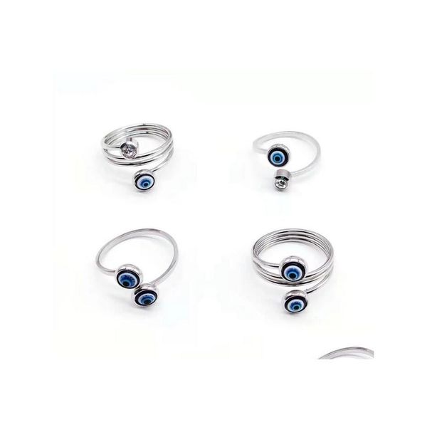 Anelli a fascia in acciaio inossidabile blu malocchio dito per le donne regalo turco anello aperto fortunato gioielli con consegna a goccia Dh3Hz