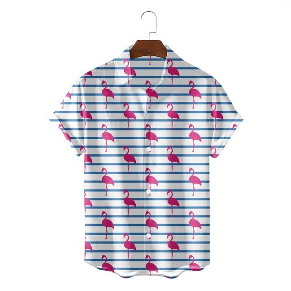 Camicie casual da uomo Camicia hawaiana estiva unisex 2022 Uomo Stampa animalier 3d E modello di disegno fenicottero da donna Manica corta Traspirante sciolto