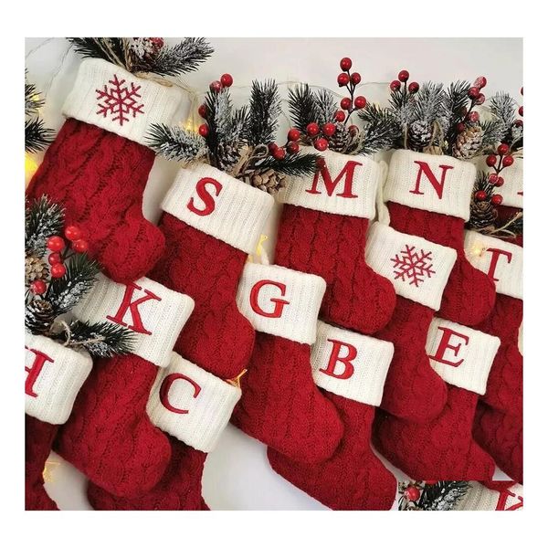 Decorazioni natalizie 2022 Spot Commercio estero Calzini squisiti Calzini natalizi lavorati a maglia di lana Calzino alfabeto con ciondolo Borsa regalo Drop Delive Dhgx0