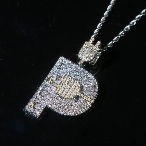 Iced Out Hip Hop Plug Anhänger Gepflastert Voll CZ mit Seil Kette Halskette Überzogene Zwei Ton für Männer Junge Punk stil Schmuck Drop Schiff