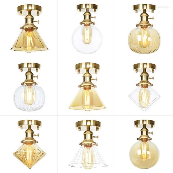 Plafoniere Lampada a sfera in vetro nordico Led Soggiorno Portico Illuminazione domestica Plafondlamp in rame vintage Lampara Techo