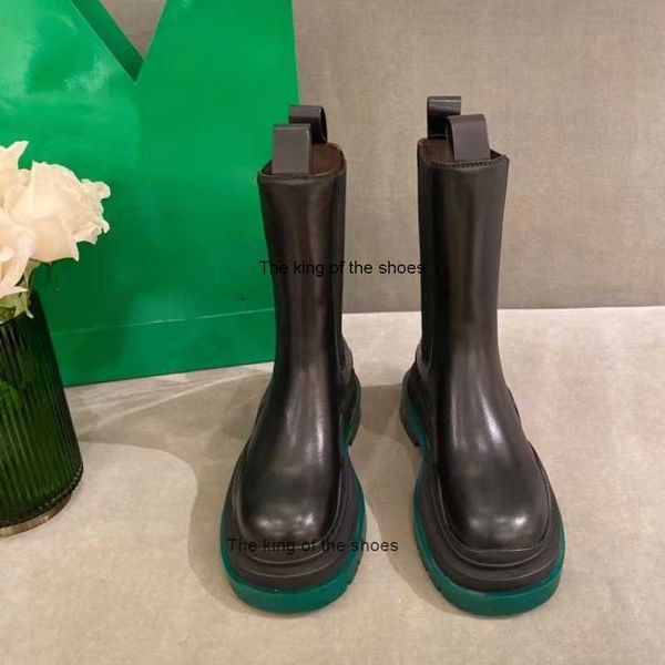 Preto verde borracha plataforma robusta meia botas sapatos de couro pneu bota curta salto baixo martin botas resistentes marcas de grife de luxo para