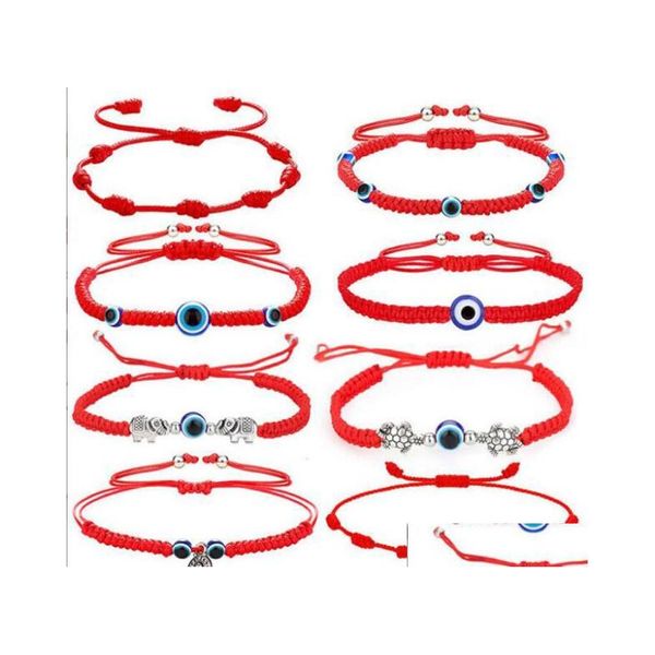 Braccialetti con ciondoli 8 pezzi lotto braccialetto malocchio 7 nodi fatti a mano fortunato regolabile corda rossa protezione della corda per le donne uomini all'ingrosso Drop Dhyug