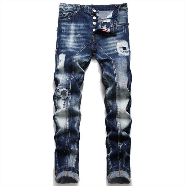 Jeans Herren DS23 Zerrissene Hosen Quadratisch Personalisierte 22FW Hosen Marke Modedesigner Blue Hole Er D2 Skinny Beggar Stitched 1302 JFTN Slim S5QP