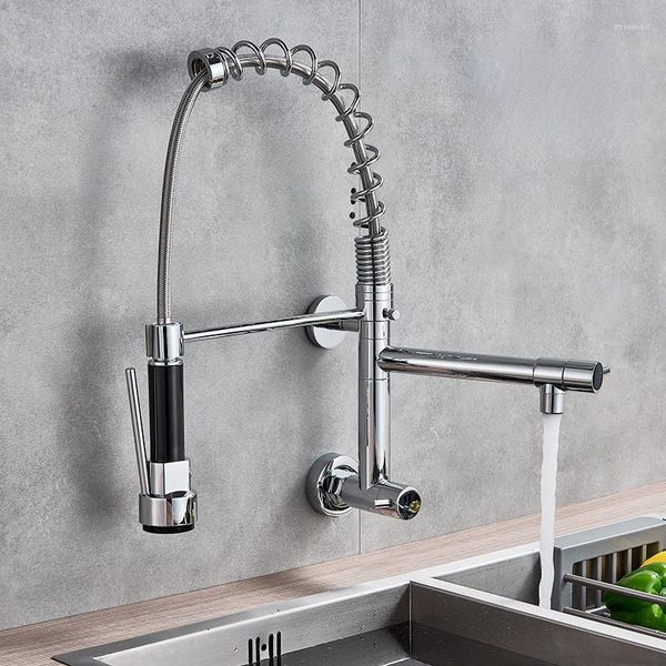 Torneiras de cozinha Full-wall Faucet Spring Rotatable Rotatable Pink Reaseiro