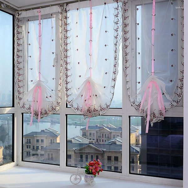 Cortina 2022 cortinas romanas top sheer cozinha roxa rosa janela levantando persianas bordadas 1pc