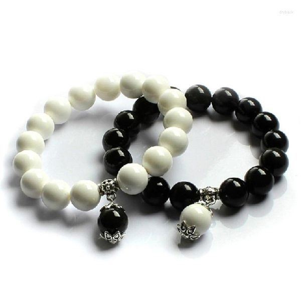 Link Bracciali Natural Tridacna Bracciale da donna Ossidiana nera Pietra Accessori per gioielli stile uomo