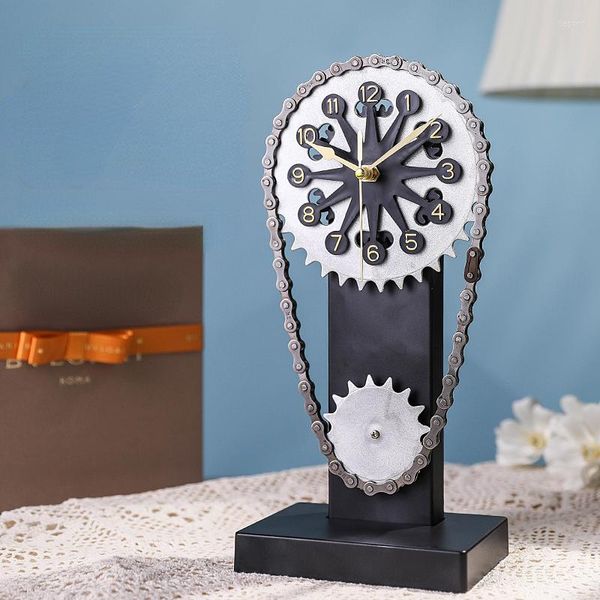 Relógios de mesa Relógios de engrenagem rotativa criativa Relógio retro estilo mecânico Sala de estar mudo quarto design moderno ornamentos decorativos
