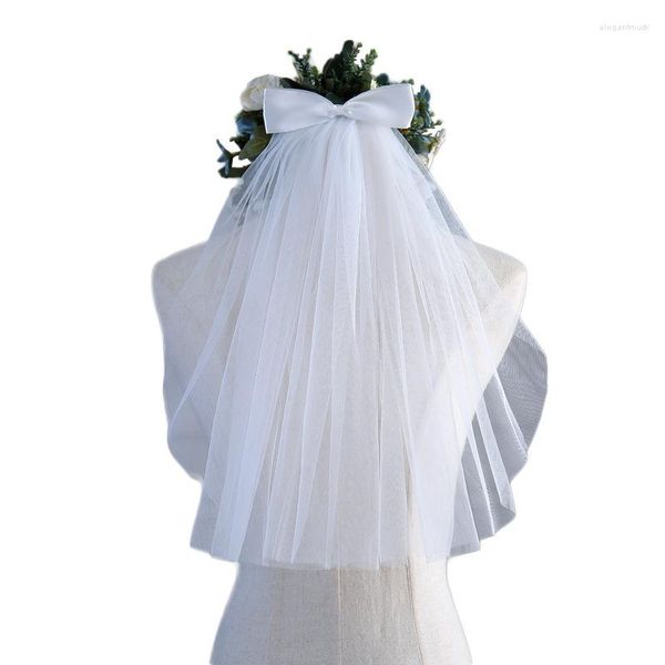 Veli da sposa semplici corti in tulle da sposa uno strato con fiocco a pettine velo bianco avorio nero per accessori da sposa