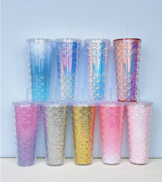 2022 nuovi bicchieri di plastica da 24 once tazza di pesce bottiglie d'acqua in acrilico con cannuccia occhiali da neve a doppia parete bicchieri a nastro A0037
