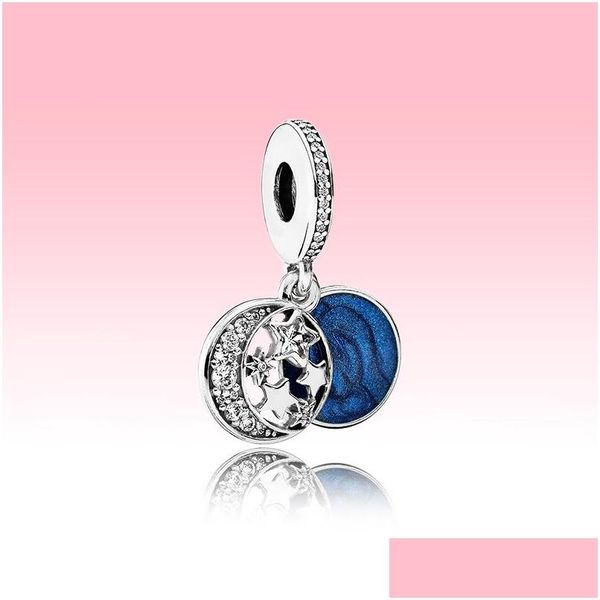 Charm Moon Blue Sky Dangle Charme Armband DIY Herstellung Halskette Anh￤nger Zubeh￶r f￼r Pandora 925 Sterling Sier mit Originalbox d Dhpwj