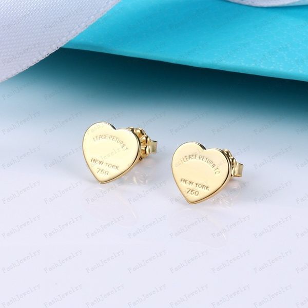 Mulheres Rose Studs Designer Brincos do coração Casal Velvet Bag Sacc Staen Stoneless de 10 mm de espessura de joias de luxo de luxo Acessórios para mulheres atacado com caixa