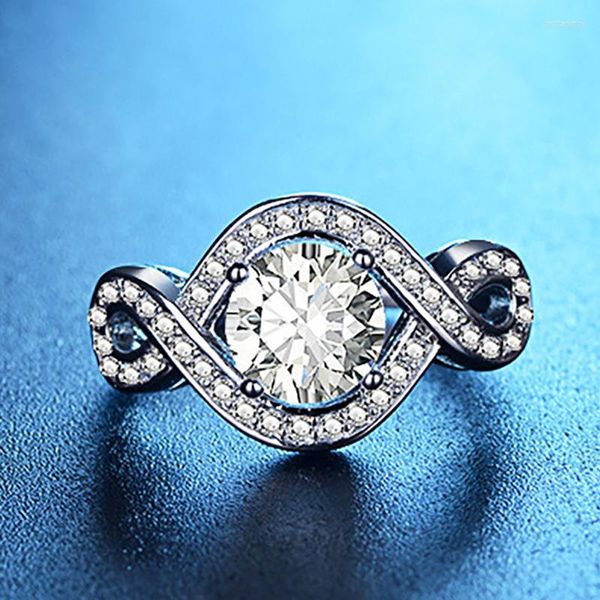 Anéis de casamento 2022 Caso Round CZ Silver Color Ring para mulheres amantes da coroa com jóias de carimbo Presente de jóias