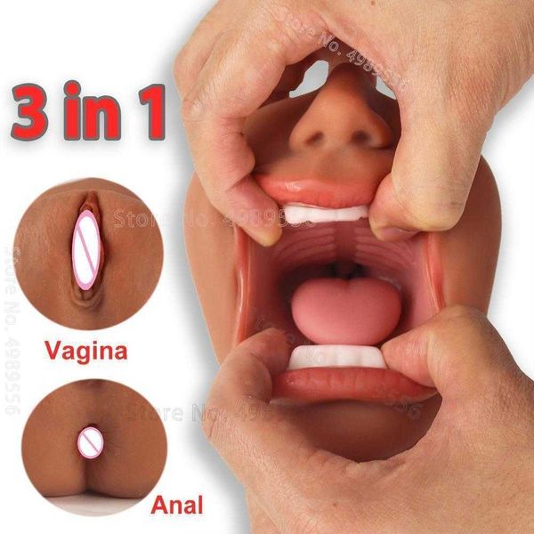 Articoli di bellezza 3 in 1 Masturbazione sexy giocattoli per uomini gola profonda artificiale vera figa maschio maschile maschileblowjob vagina di gomma realistica