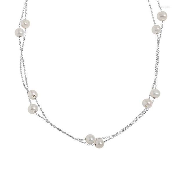 Anelli a grappolo Collana girocollo da donna in argento sterling S925 Collana girocollo con perle d'acqua dolce Kpop Gioielli chocker sul collare pendente per