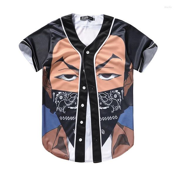 Camisas casuales para hombres Chaqueta de béisbol de rebeca de verano con mangas cortas y figuras enmascaradas en impresión 3D