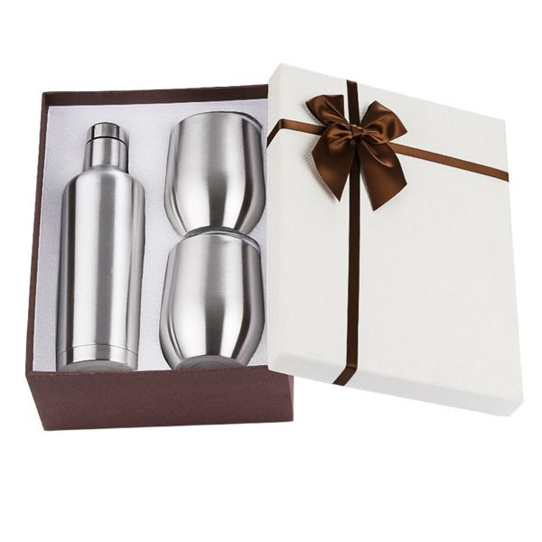 Conjunto de copos de vinho de aço inoxidável Conjunto de presentes de parede dupla isolada de 500 ml garrafas de água favores de festa de casamento de Natal