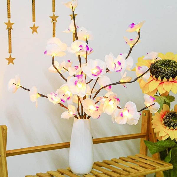 Simulazione di stringhe Fiore artificiale Ramo di orchidea LED Night Light Vase Filler Lucine per la decorazione di San Valentino per matrimoni