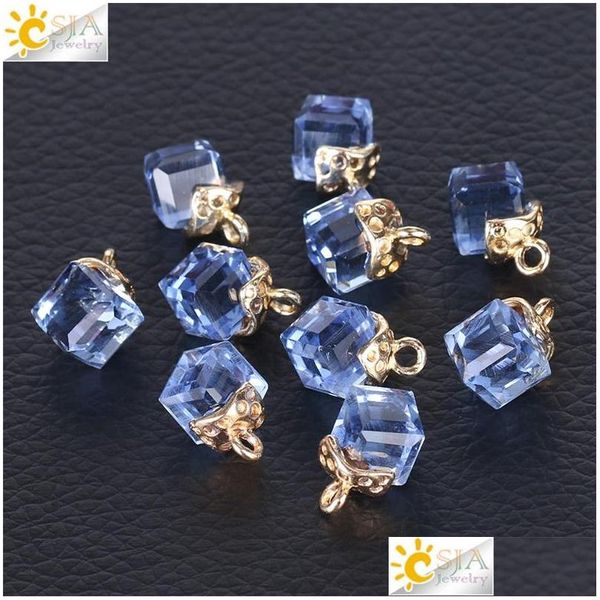 Charms Csja 10 pezzi risultati di gioielli perline sfaccettate di vetro cubo sfaccettato 13 colori forma quadrata foro di 2 mm perline di cristallo austriaco per il braccialetto Dhytg