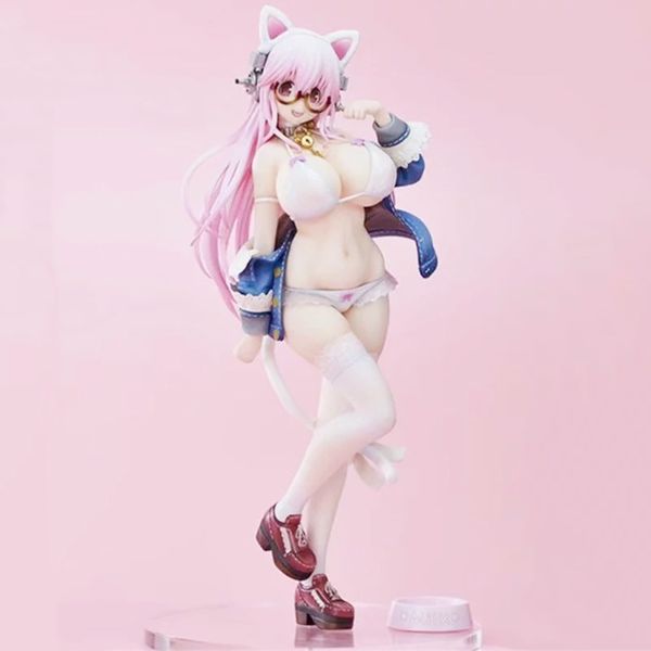 Miniaturas Toys Native Beautiful Girl Series Super Sonico White Cat 1/6 PVC 27cm A￧￣o Figura Anime Girl Sexy Collection Model Doll Toy